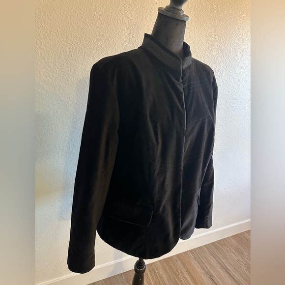 Mossimo Jacket Blazer Black Velvet Embroidered Stretch Lined Long Sleeve Women - Picture 9 of 10